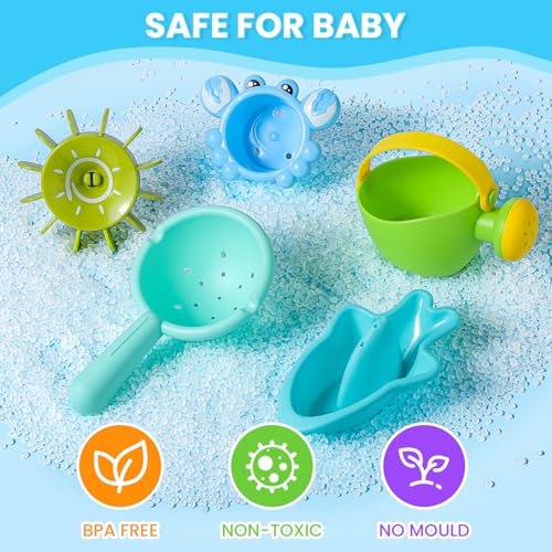 Baby Bath Toys 10PCS Mould Free Water Play Set – Watering Can, Boats, Cups & Water Wheel (Ages 1–4 Years)