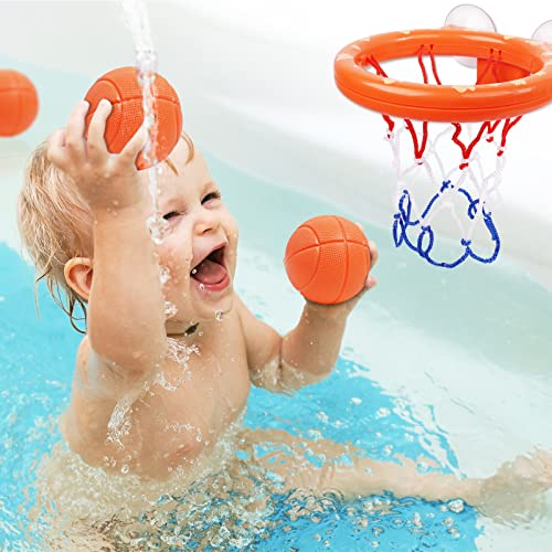 Baby Bath Toys – Bath Basketball Hoop; 5 Balls Set with Strong Suction Cup (3 onwards)