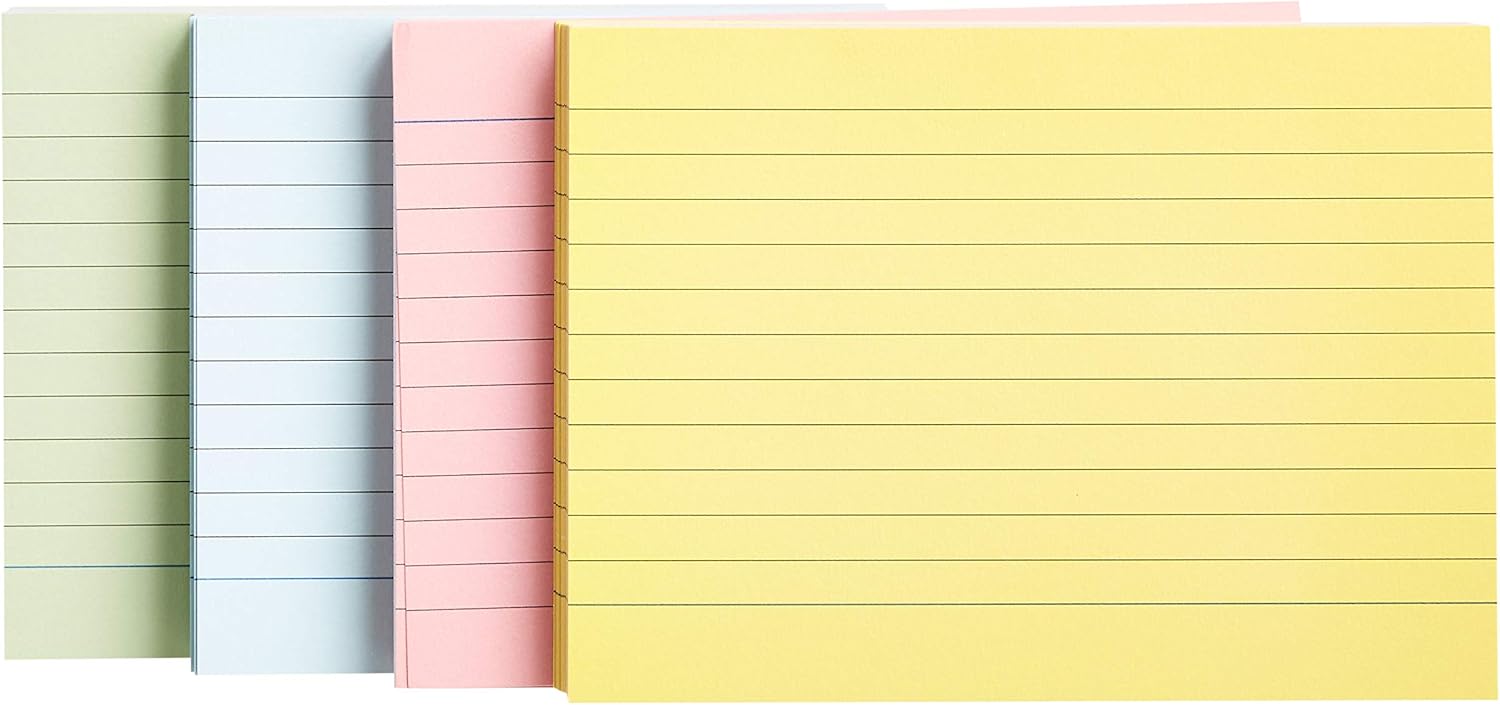A6 Ruled Assorted Neon Index Cards – 200 Color-Coded Flash & Note Cards for Study, Office & Organisation