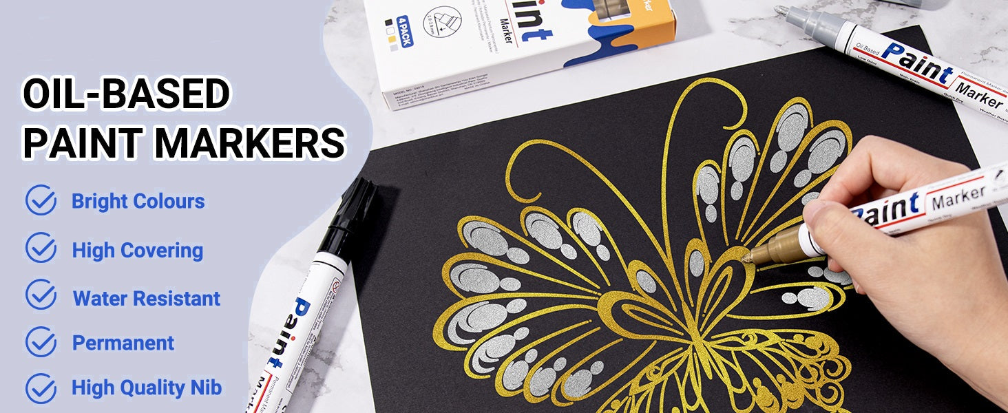 Oil-Based Waterproof Paint Pens Set – 12 Permanent Quick-Dry Paint Markers for Crafts & DIY