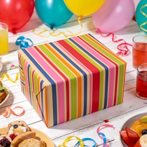 Birthday Wrapping Paper Set of 6 – Recycled Kraft Gift Wrap with Tags & String