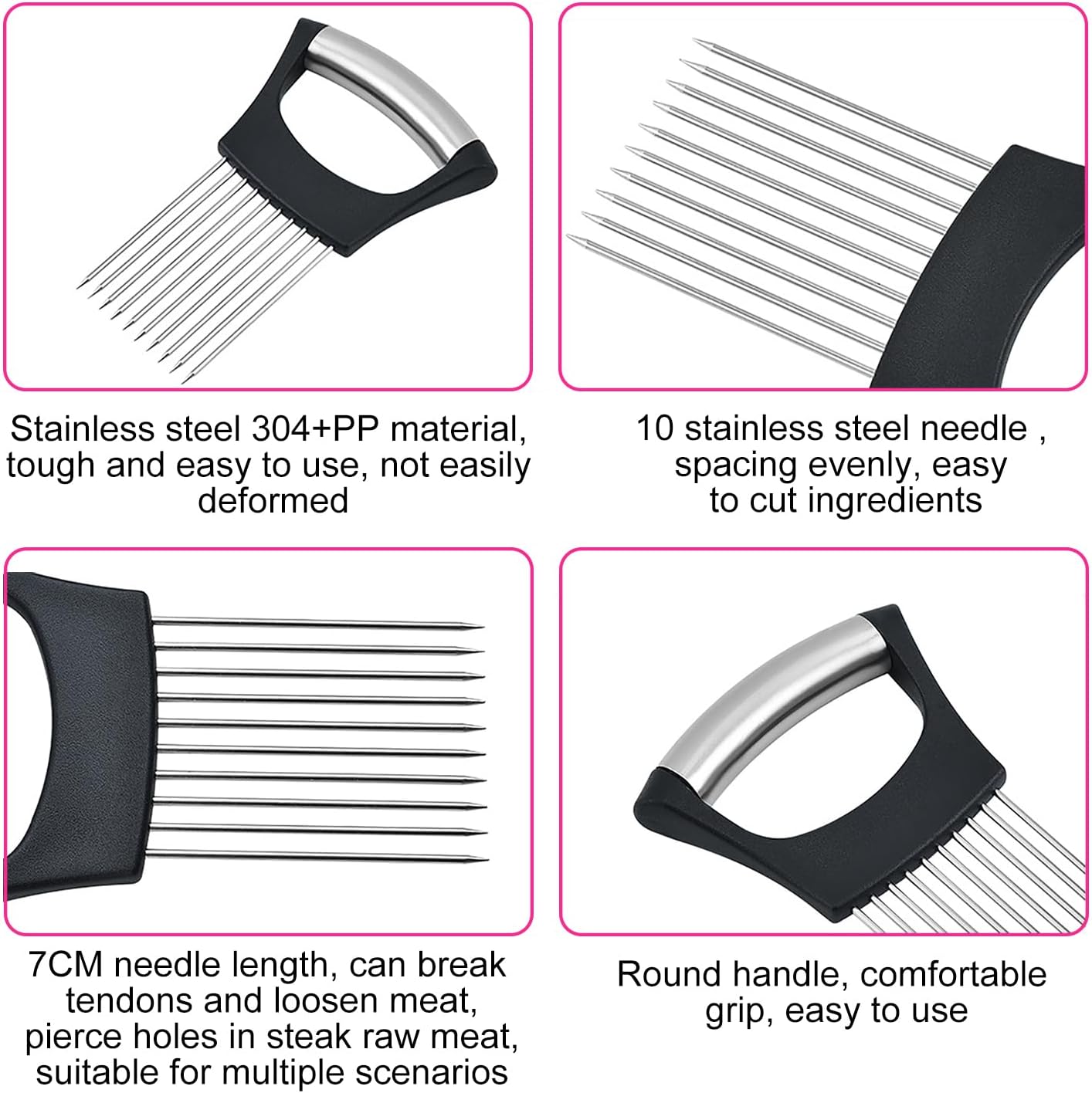 Stainless Steel Onion Holder & Slicer, Food-Grade Kitchen Hand Tool, 14.2 cm