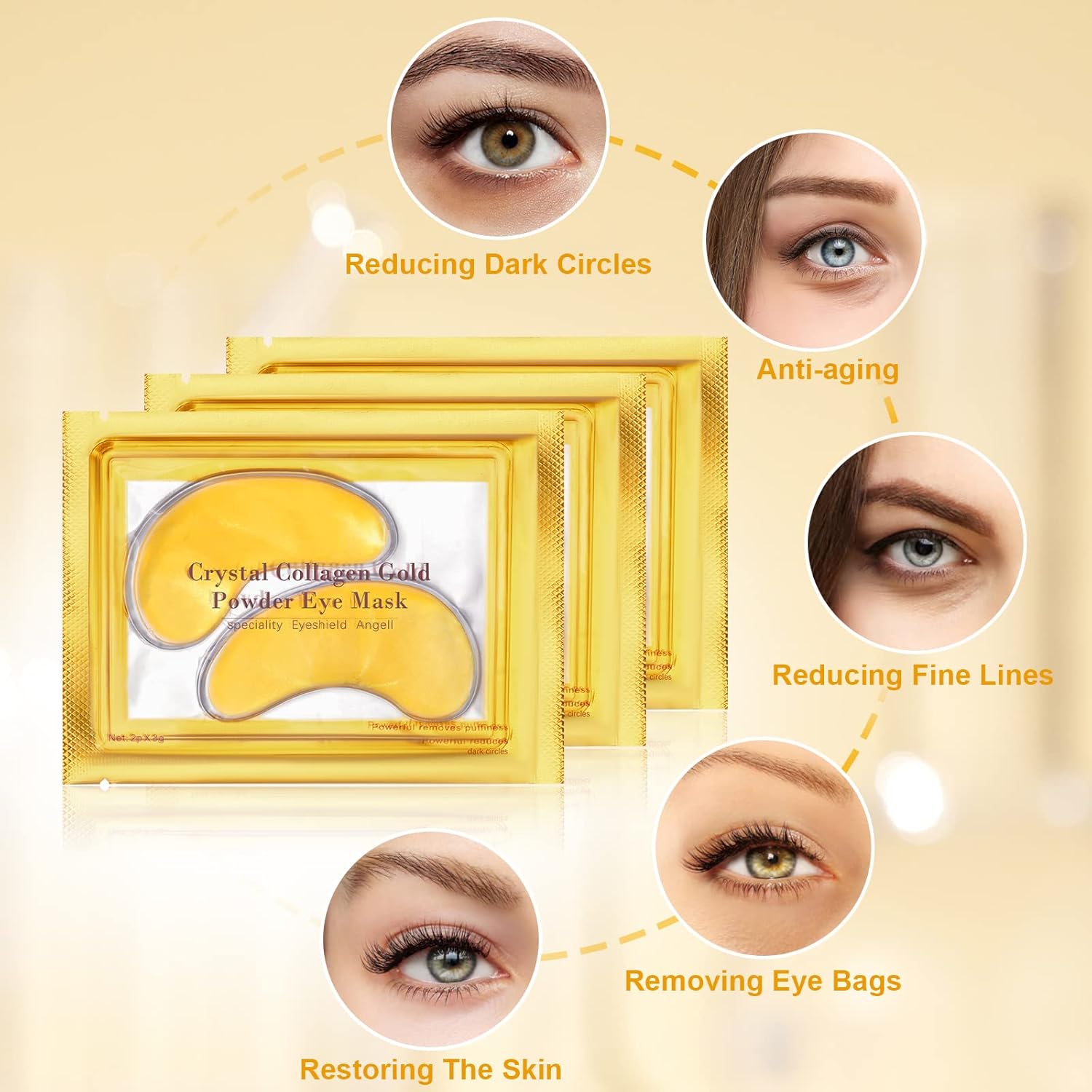 Crystal Collagen 24K Gold Under Eye Gel Pads – Anti-Aging & Hydrating Eye Mask (10 Pairs)