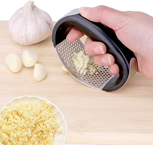 Easy-Squeeze Garlic Rocker – Stainless Steel Garlic Press for Crushing, Mincing & Chopping