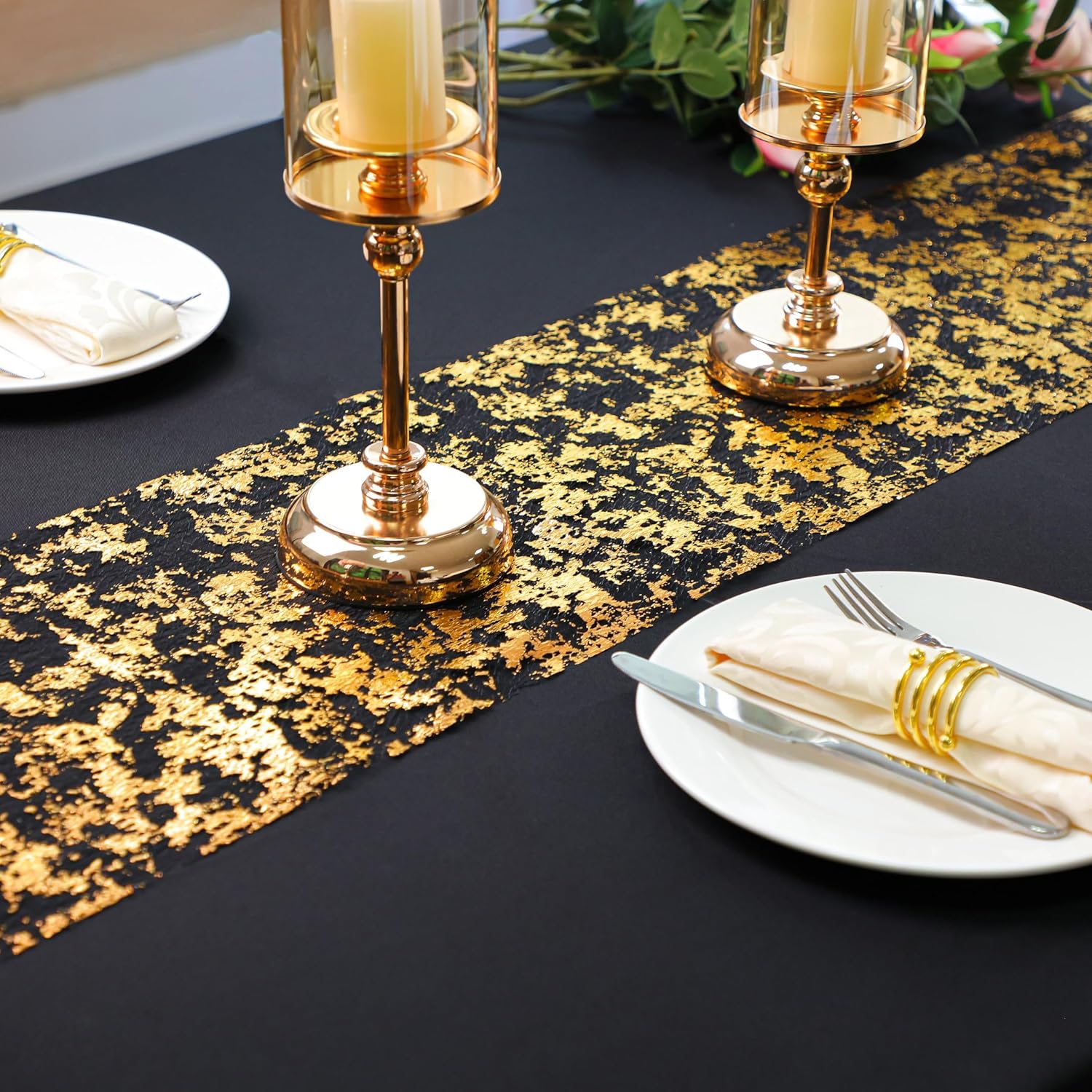 Gold Sequin Table Runner Set – Metallic Foil Mesh Decoration, 11
