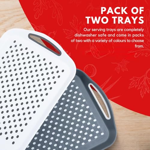 Multi-Purpose Serving Trays 2 Pack – Plastic Tea & Breakfast Trays with Non-Slip Surface