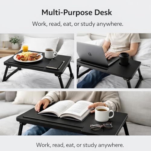 Foldable Laptop Bed Table with Cup Holder – Portable Laptop Desk for Bed, Sofa & Floor Use
