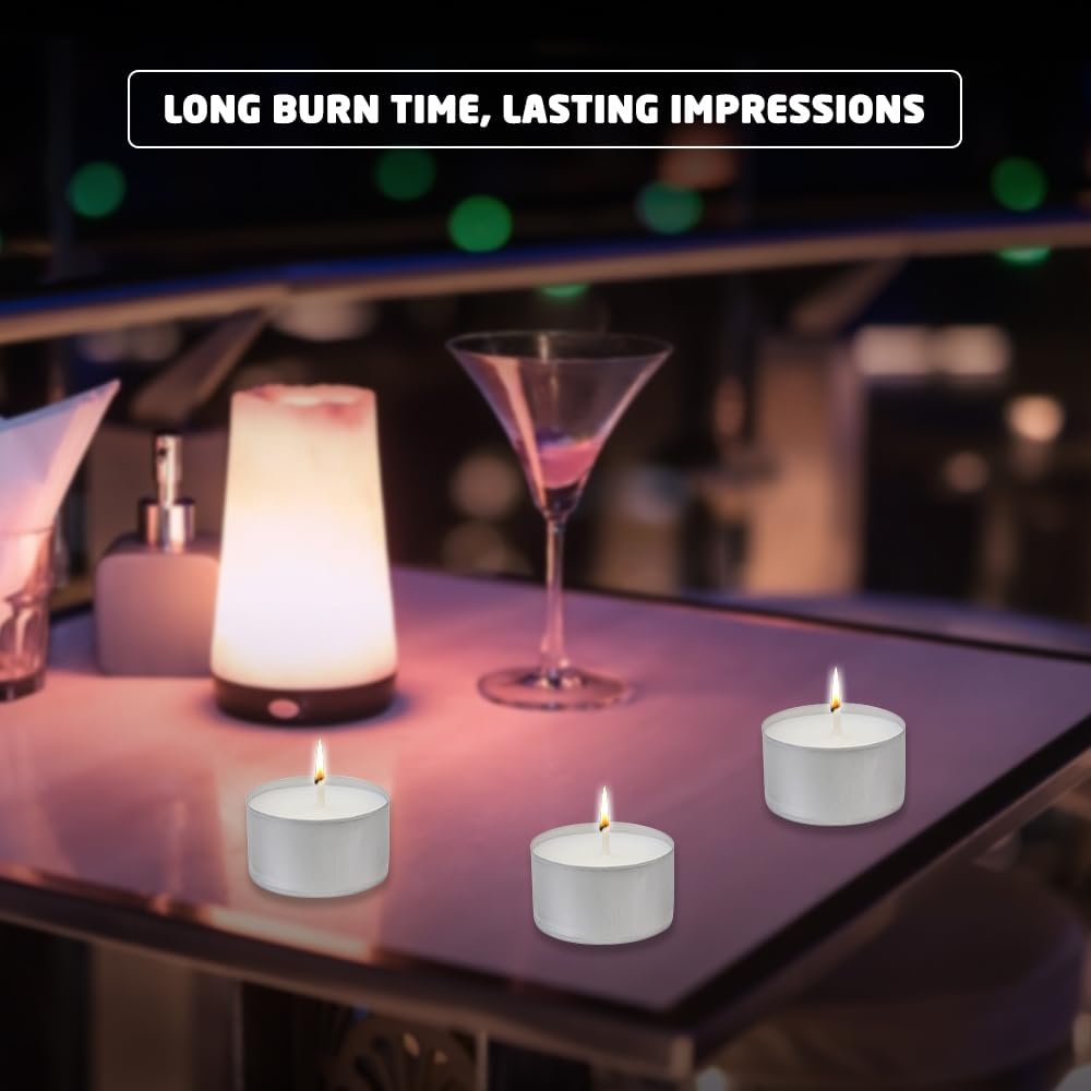 8 Hour Long Burn Unscented Tea Light Candles – Clean Cotton Wick | Pack of 10