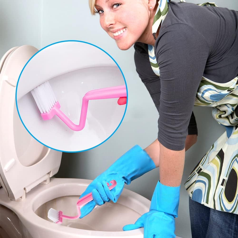 Curved Toilet Rim Cleaning Brush Set, V-Shape Corner & Under-Rim Cleaner, 3-Piece