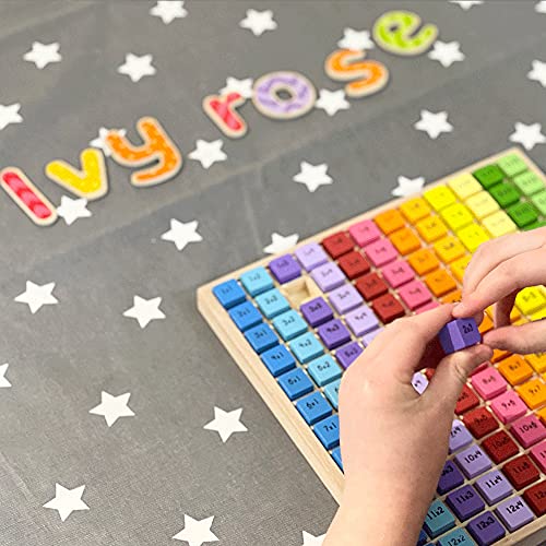 Wooden Multiplication Table Tray – Montessori Maths Learning Puzzle with Color Cubes (1–12 Times Tables)