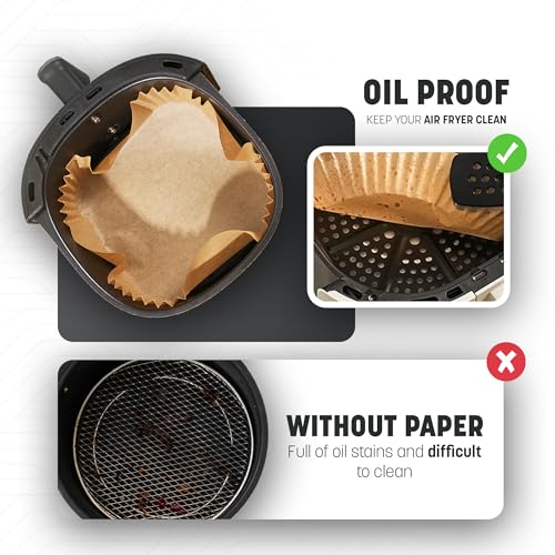 Disposable Air Fryer Liners 9” – Greaseproof Parchment Paper for Ninja, Tower & COSORI Air Fryers, Heat Resistant up to 220°C (50 Pieces)