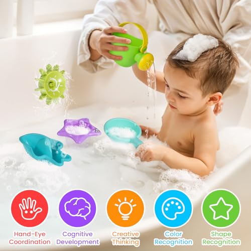 Baby Bath Toys 10PCS Mould Free Water Play Set – Watering Can, Boats, Cups & Water Wheel (Ages 1–4 Years)