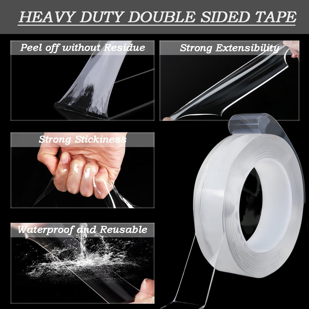 Double Sided Tape Heavy Duty – Reusable Nano Mounting Tape 1mm x 20mm, 3m