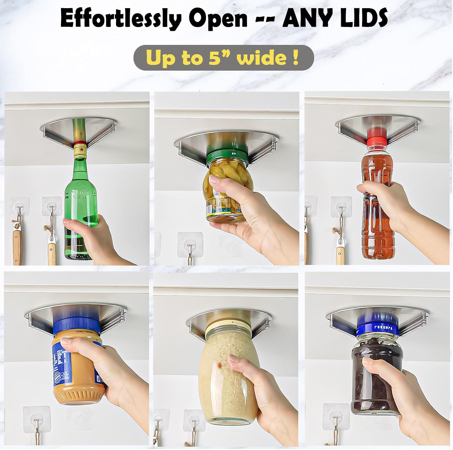 Stainless Steel Jar Opener for Seniors – Under Cabinet Easy-Grip Lid Opener for Weak Hands