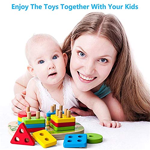 Montessori Wooden Stacking Shape Sorter – Toddler Learning Toy for 1–3 Year Olds