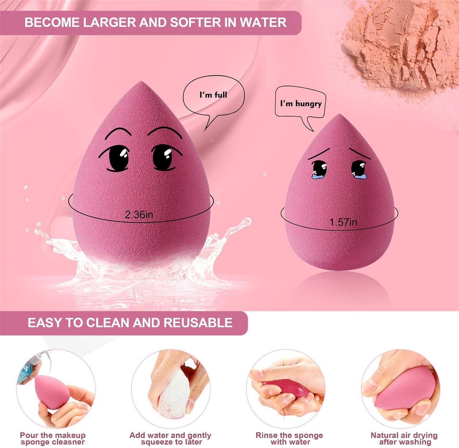 4 Pack Beauty Blender Makeup Sponges Set for Foundation, Concealer & Sunscreen – Soft Latex-Free Makeup Applicators