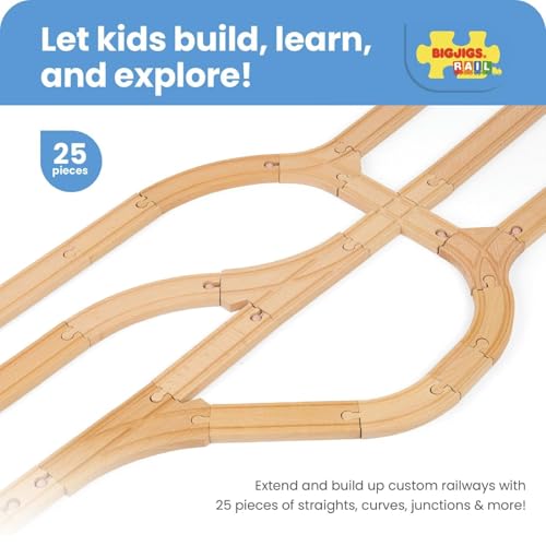 Wooden Train Track Expansion Pack – 25PCS Railway Track Set with Connectors (Ages 3+ Years)