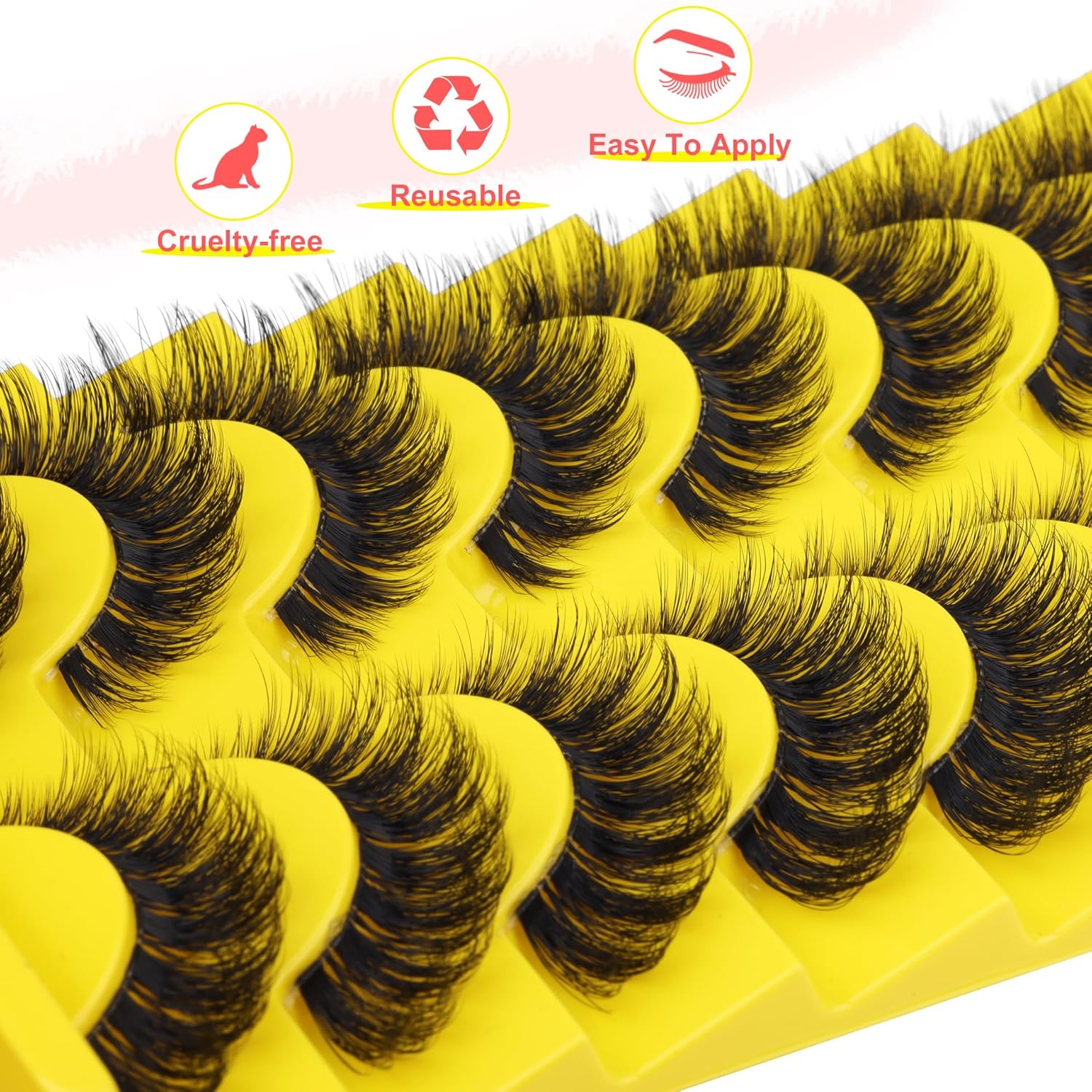 Cat Eye False Eyelashes D Curl Russian Strip Lashes, Fluffy Faux Mink Lashes, 17mm, 8 Pairs