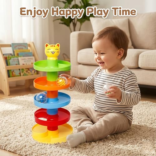 5 Layer Ball Drop Ramp Toy – Colorful Rolling Tower Educational Puzzle for Toddlers 1–2 Years