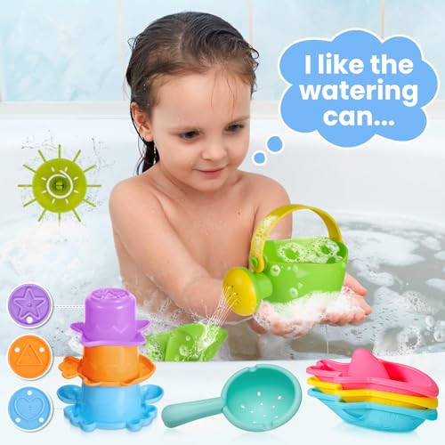 Baby Bath Toys 10PCS Mould Free Water Play Set – Watering Can, Boats, Cups & Water Wheel (Ages 1–4 Years)