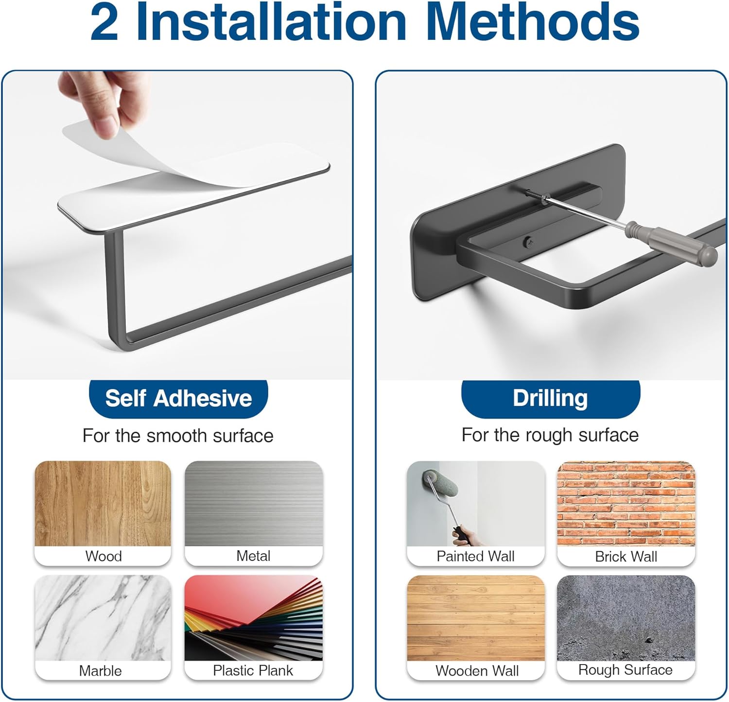 Under Cabinet Paper Towel Holder – Aluminum Alloy, Self-Adhesive or Drilled Mount