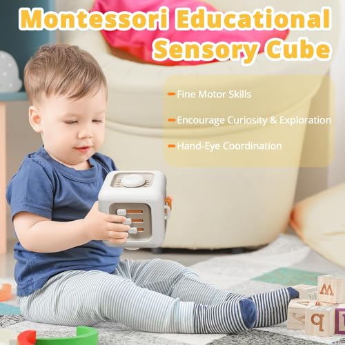 Sensory Activity Cube for Toddlers 6-in-1 Travel Toy for Fine Motor Skill Development