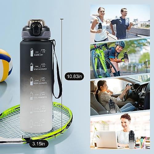 Portable 1L Drinking Bottle – Reusable Sports Water Bottle with Time Markings & Straw Lid