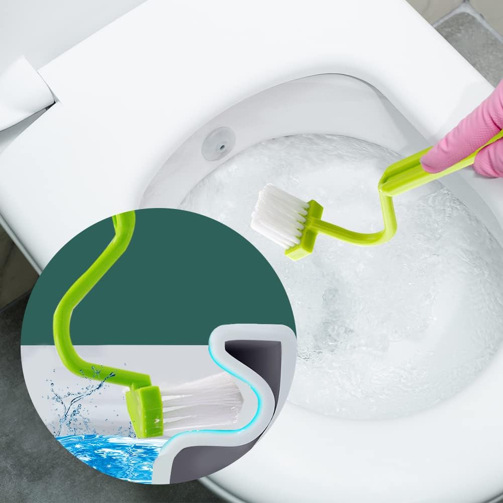 Curved Toilet Rim Cleaning Brush Set, V-Shape Corner & Under-Rim Cleaner, 3-Piece