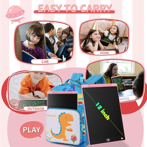 2 Pack 12-Inch LCD Drawing Tablets – Colorful Erasable Writing Boards for Kids, Blue & Pink