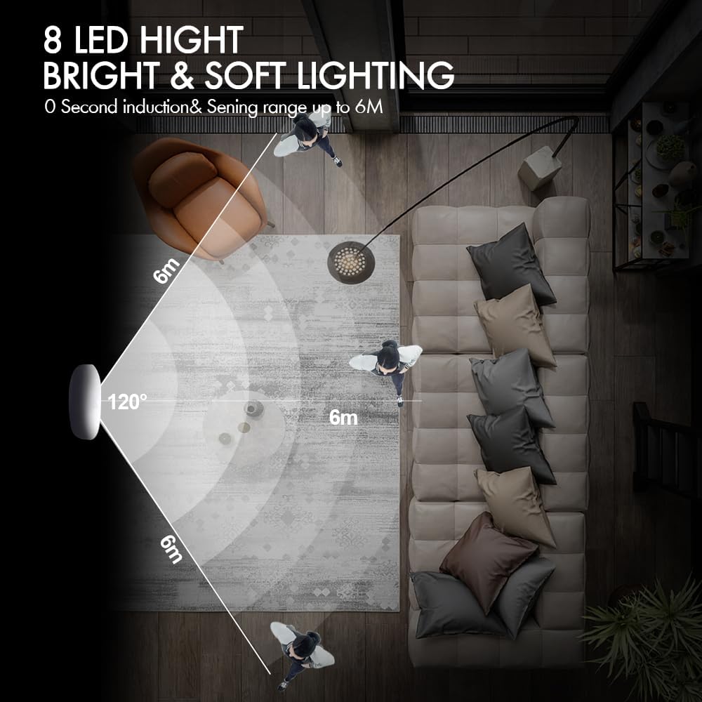 Motion Sensor LED Wall Lights, Rechargeable Wireless Indoor Night Lights, 6000K, 3-Pack