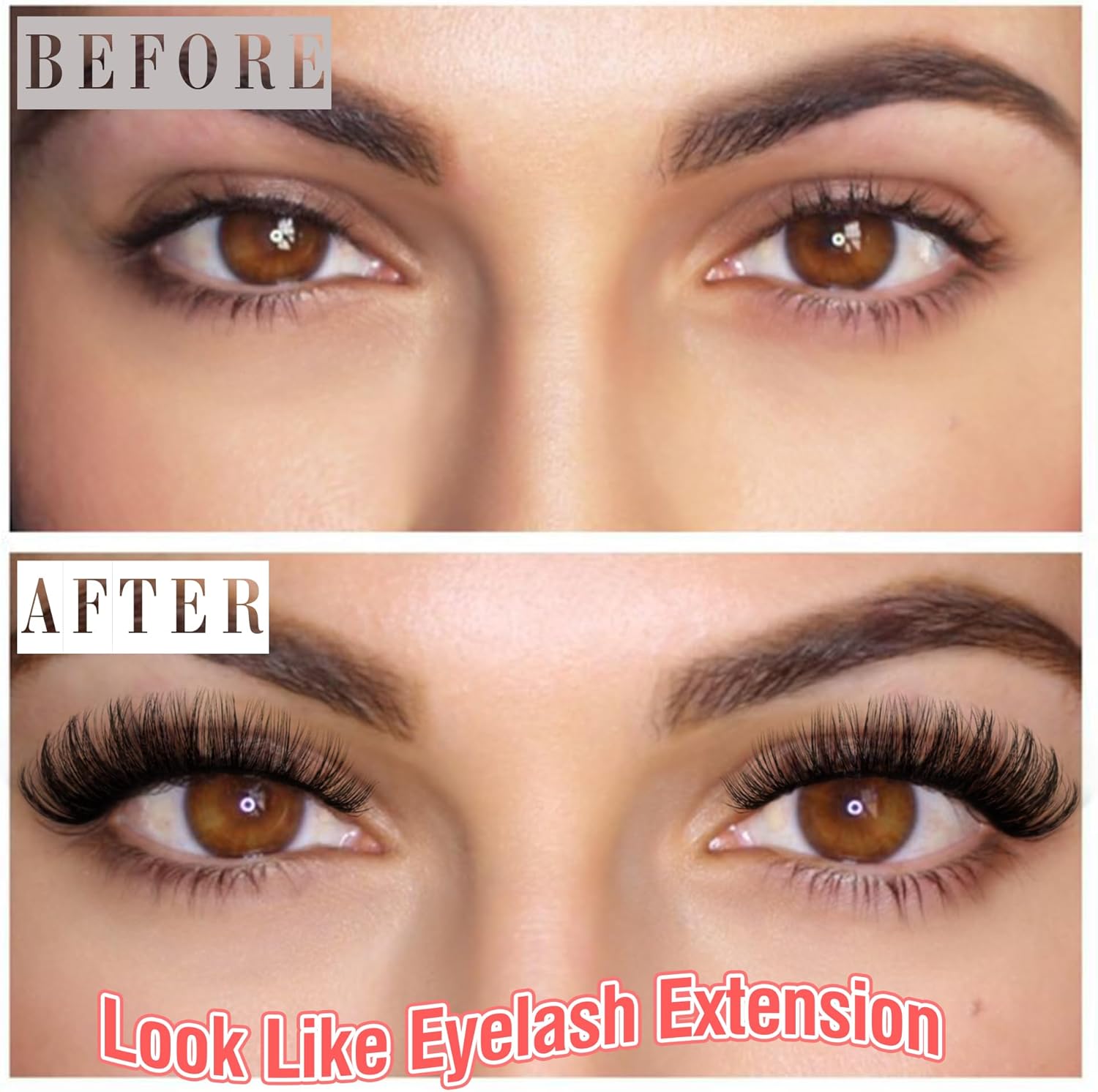 Cat Eye False Eyelashes D Curl Russian Strip Lashes, Fluffy Faux Mink Lashes, 17mm, 8 Pairs