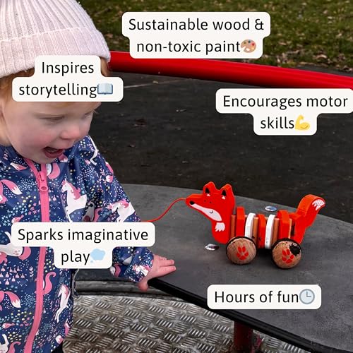 Wooden Pull Along Toy Felix the Fox – Sustainable Toddler Walking Toy (18 Months+)