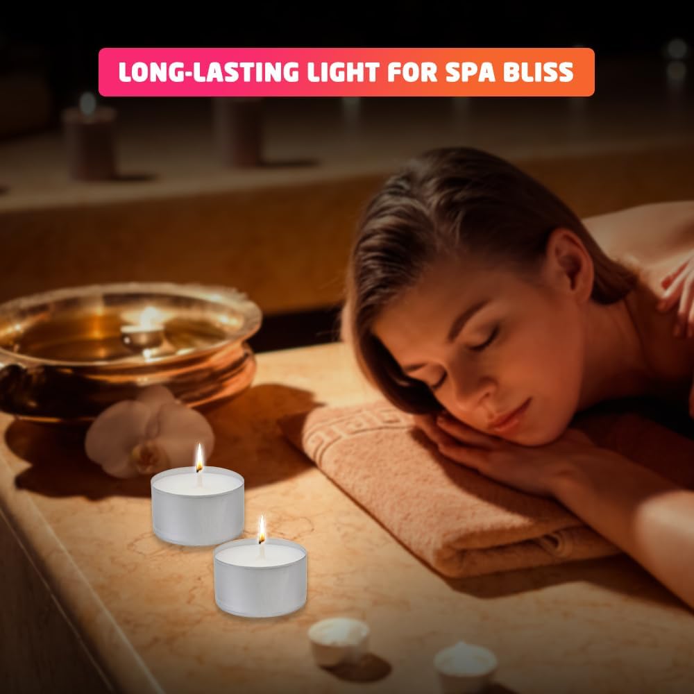8 Hour Long Burn Unscented Tea Light Candles – Clean Cotton Wick | Pack of 10