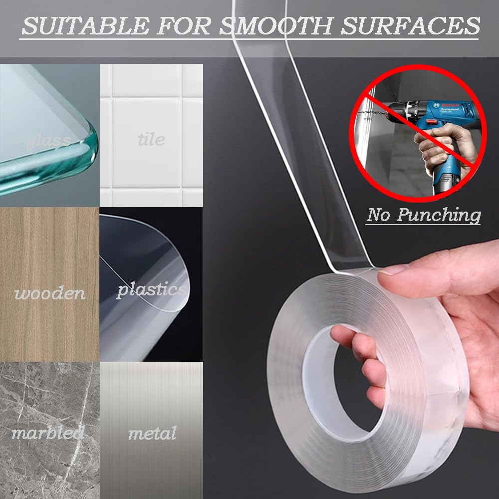 Double Sided Tape Heavy Duty – Reusable Nano Mounting Tape 1mm x 20mm, 3m