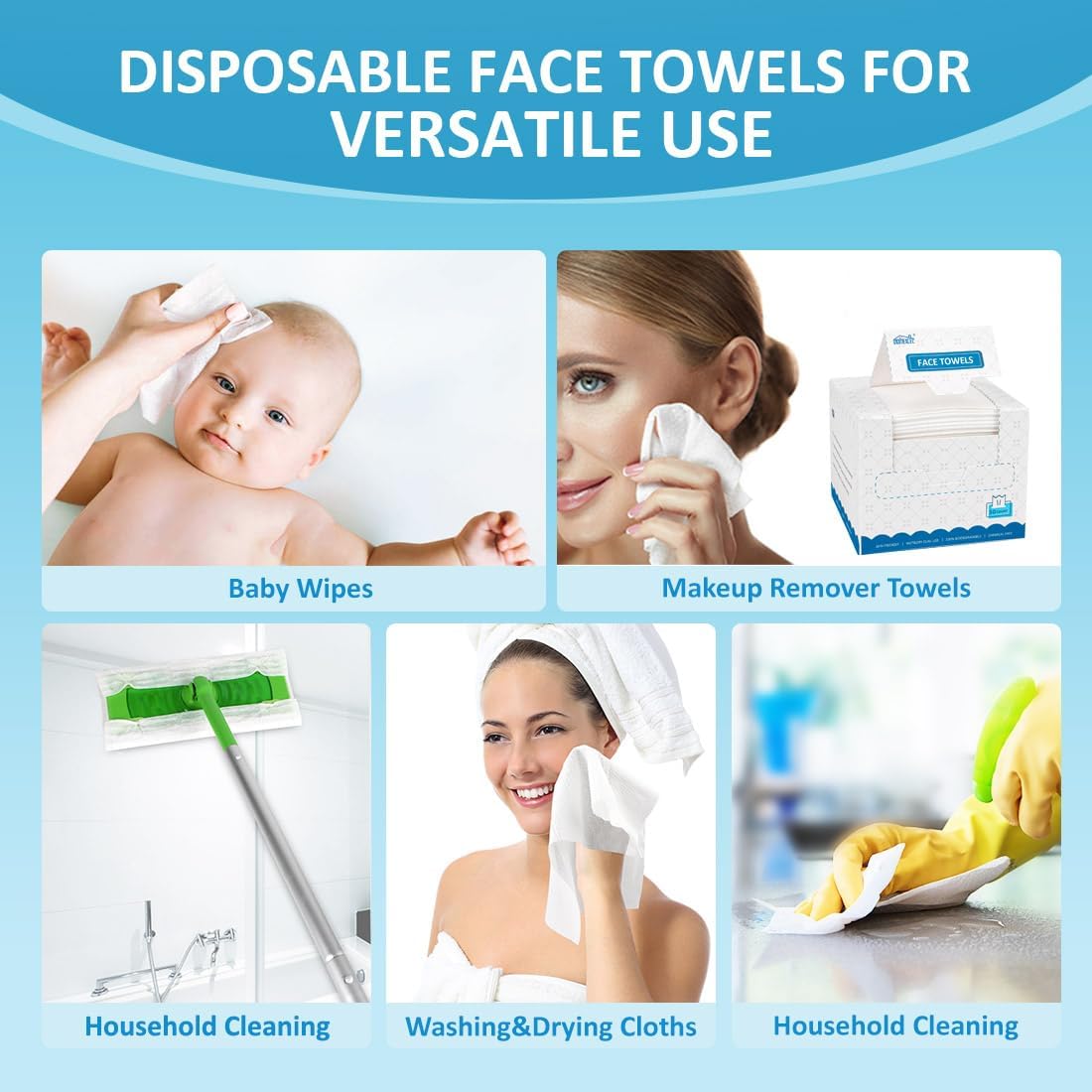 Disposable Face Towels – Biodegradable Makeup Remover & Cleansing Cloths, 20 × 20 cm, 50 Count