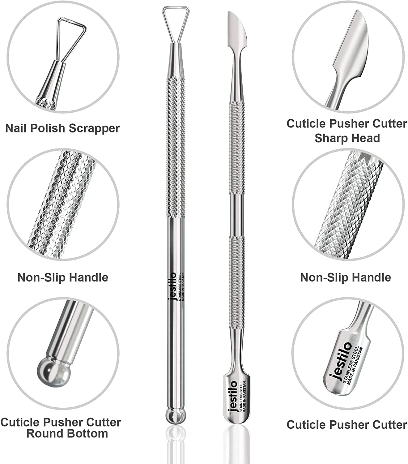 Cuticle Pusher & UV Gel Nail Polish Remover Tool Set – Pack of 2 Stainless Steel Nail Art Tools