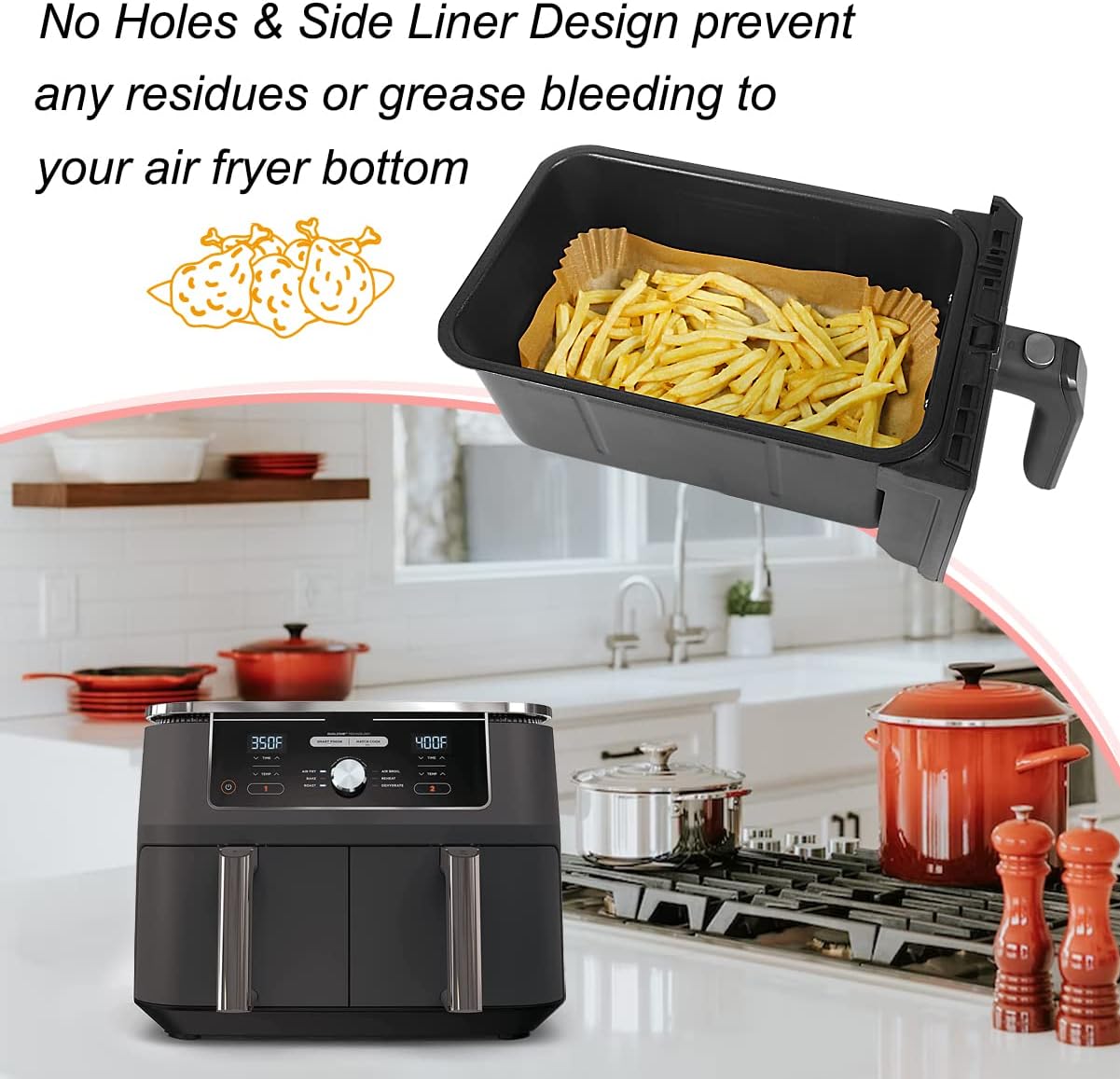 Greaseproof Air Fryer Paper Liners – 7.9 Inch Round, Non-Stick & Disposable Bakeware, Heat Safe to 220°C (100 Count)