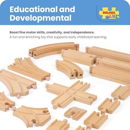 Wooden Train Track Expansion Pack – 25PCS Railway Track Set with Connectors (Ages 3+ Years)