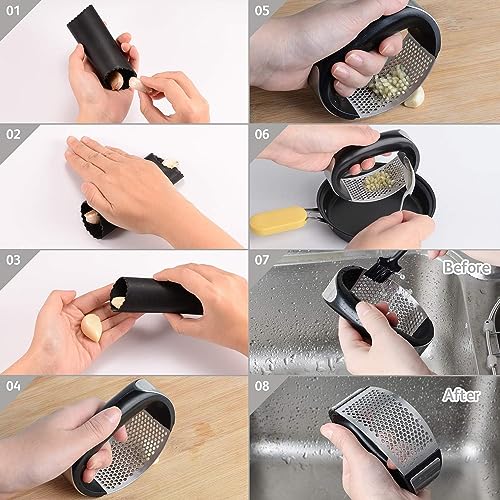 Easy-Squeeze Garlic Rocker – Stainless Steel Garlic Press for Crushing, Mincing & Chopping