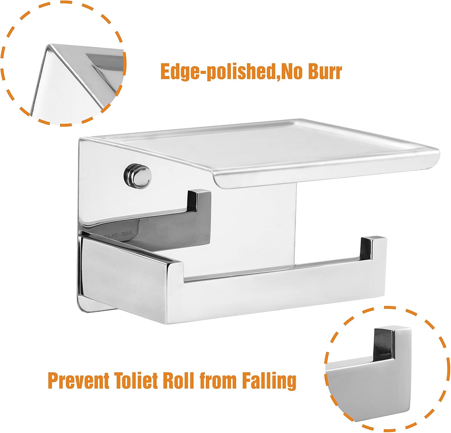 Toilet Paper Holder with Storage Shelf – Self Adhesive or Wall Mounted Matte Black Design