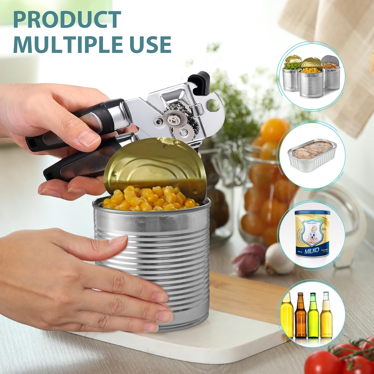 Multifunction Can Opener – Heavy Duty Handheld Tin Opener with Built-In Bottle Opener