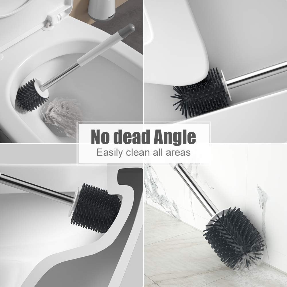 Silicone Toilet Brush & Holder Set – Deep Cleaning Toilet Brush with Quick-Dry Ventilated Holder