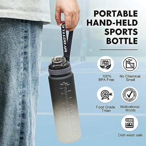 Portable 1L Drinking Bottle – Reusable Sports Water Bottle with Time Markings & Straw Lid