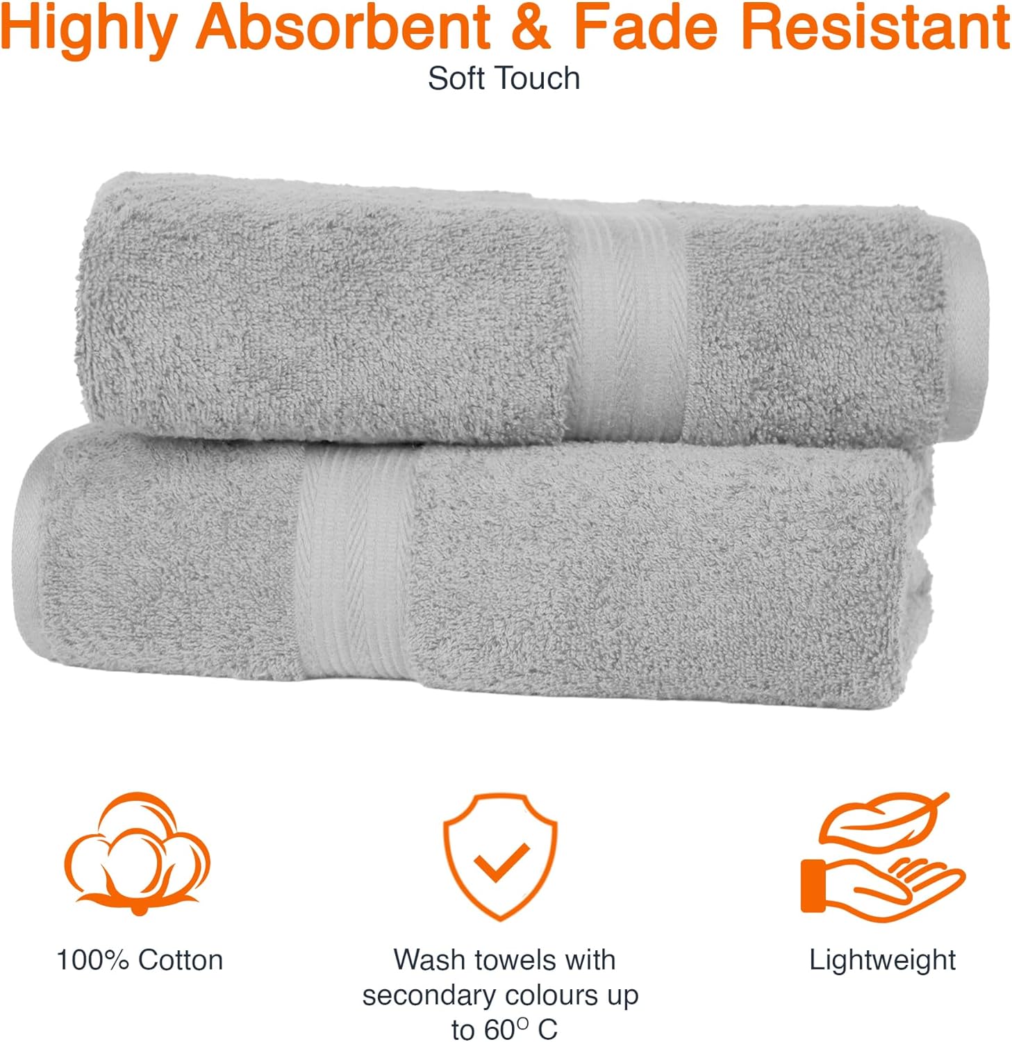 Grey Cotton Bath Towels Pack of 2 – Ultra Soft & Quick Absorbent Bathroom Essentials