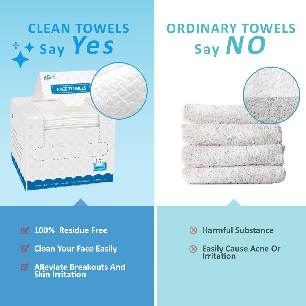 Disposable Face Towels – Biodegradable Makeup Remover & Cleansing Cloths, 20 × 20 cm, 50 Count