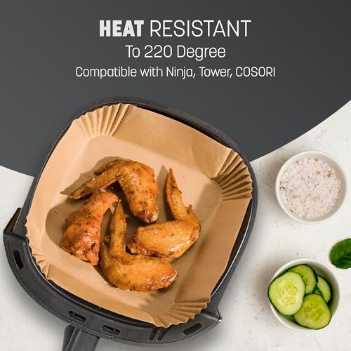 Disposable Air Fryer Liners 9” – Greaseproof Parchment Paper for Ninja, Tower & COSORI Air Fryers, Heat Resistant up to 220°C (50 Pieces)