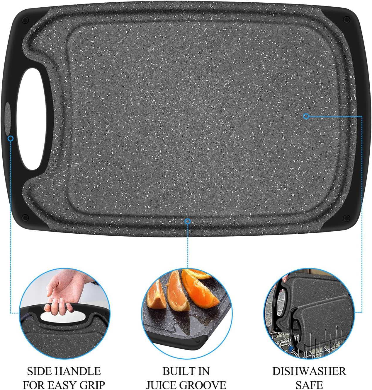 3-Piece Black Cutting Board Set – Dishwasher Safe Chopping Boards for Kitchen Food Prep