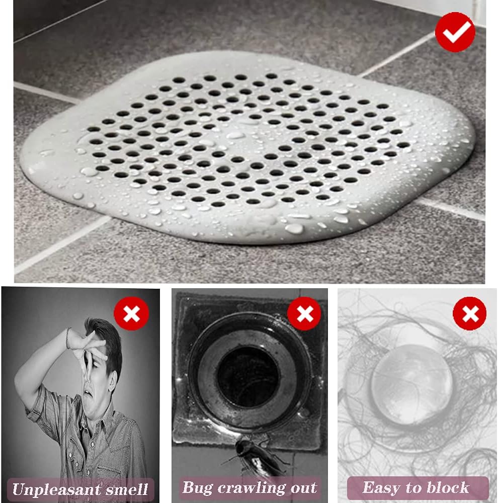Silicone Drain Protector & Hair Catcher, Sink and Shower Strainer Covers with Suction Cups