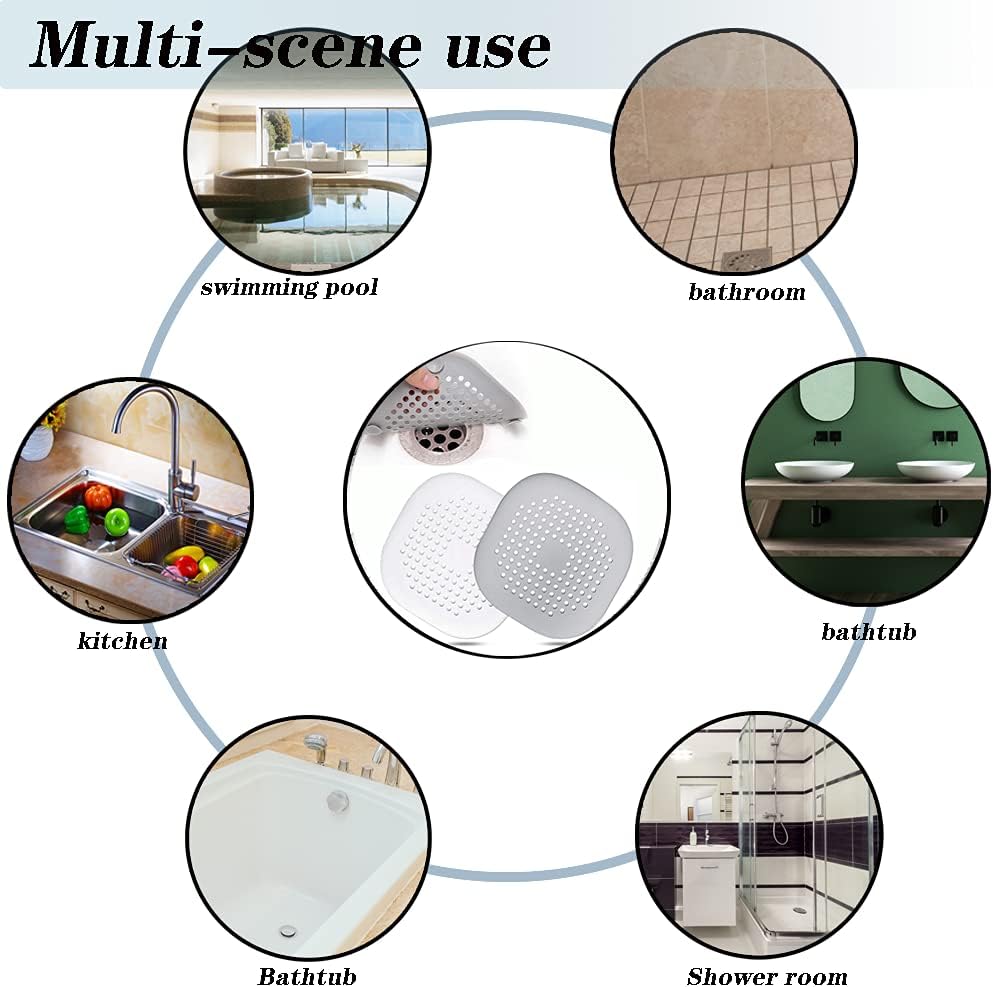 Silicone Drain Protector & Hair Catcher, Sink and Shower Strainer Covers with Suction Cups