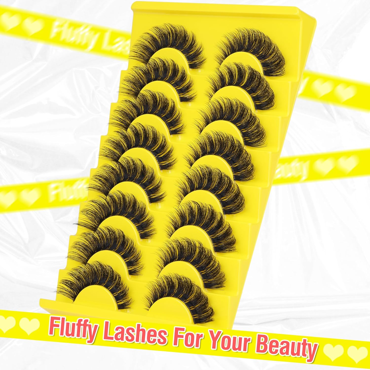 Cat Eye False Eyelashes D Curl Russian Strip Lashes, Fluffy Faux Mink Lashes, 17mm, 8 Pairs